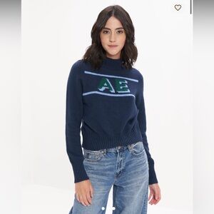 NWT American Eagle Outfitters Women's Navy Mock Neck Knit Sweater Size XS